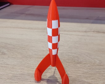 Fusée Tintin en impression 3D, rouge et blanc, de 11 cm