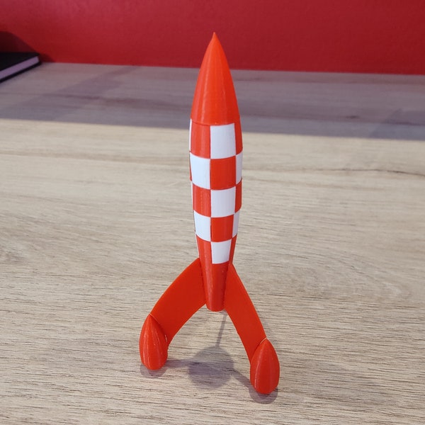 Fusée Tintin en impression 3D, rouge et blanc, de 11 cm