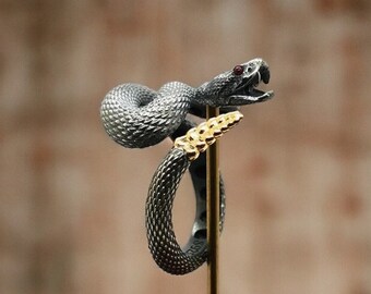 Adjustable Black Rattle Snake Ring, Black and Gold Snake Ring, Gothic Snake Ring, Serpent Ring, Rattle Snake Ring, Unisex Snake Ring, Copper