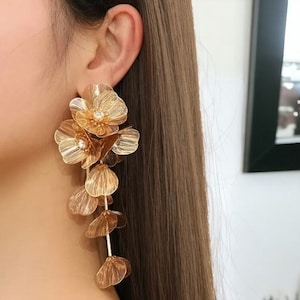 Drop and Dangle Flower Earrings, Flower Zara Style Earrings, Floral Dangle Earrings, Flower Golden Earrings, Silver Flower Earrings image 1
