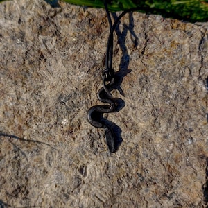 Hand Forged Pendant in the Shape of a Snake – Symbolic Jewelry for the Year of the Snake  Unique Artisan Necklace on Adjustable Leather Cord
