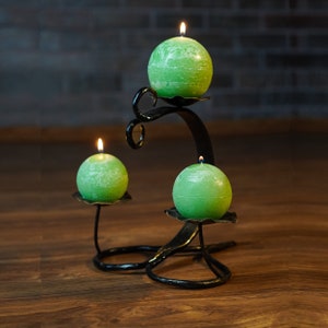 Wrought Iron Candelabra with 3 Pillar Candles - Perfect for a Romantic Ambiance