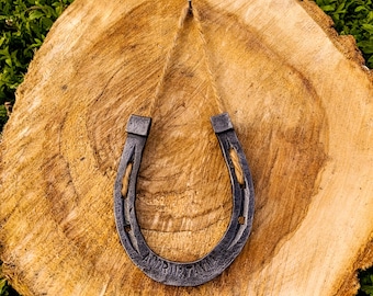 Hand-Forged Personalized Horseshoe – Rustic Wall Decor, Custom Anniversary Gift – Iron Keepsake – Good Luck Symbol for Couple