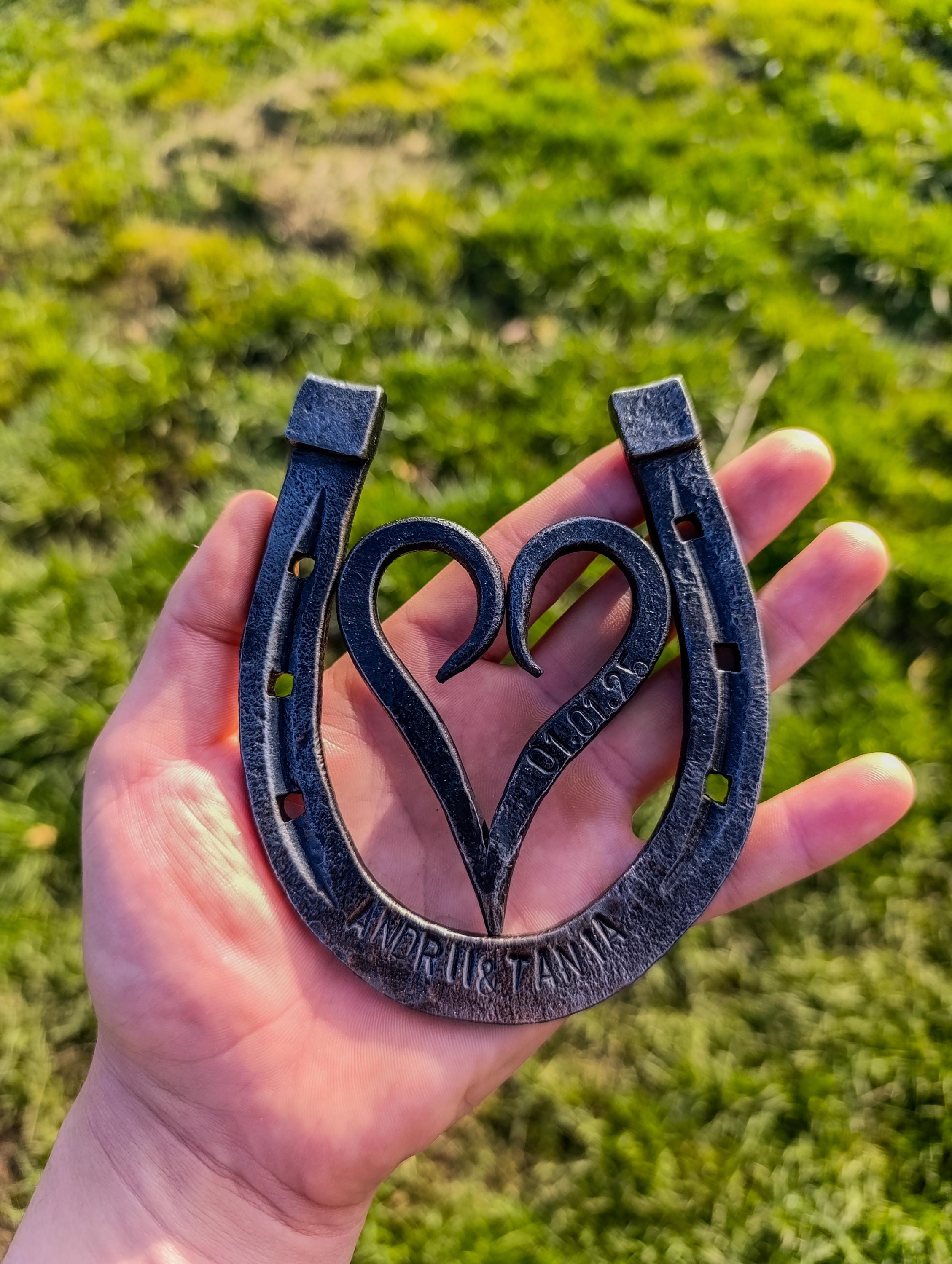 Personalized Forged Horseshoe with Heart – Iron Anniversary Gift, Custom Wedding Date, 6th or 11th Anniversary Keepsake