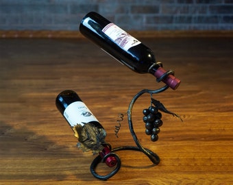 Black Metal Wine Bottle Holder - Stylish Dining Table Decor and Wine Storage
