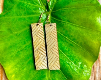 Natural Wood Engraved Polynesian Earrings (White & Brown)
