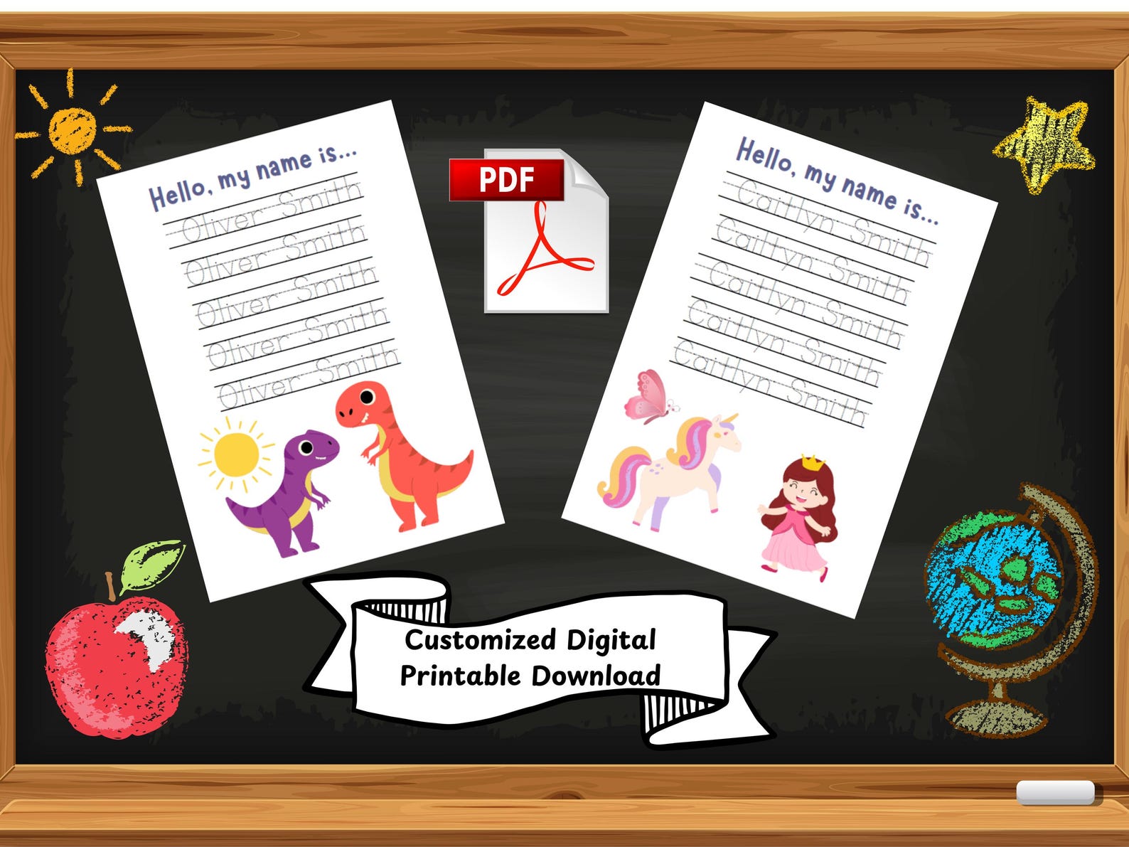 Personalized Name Tracing Worksheet | Custom Dinosaur & Princess ...