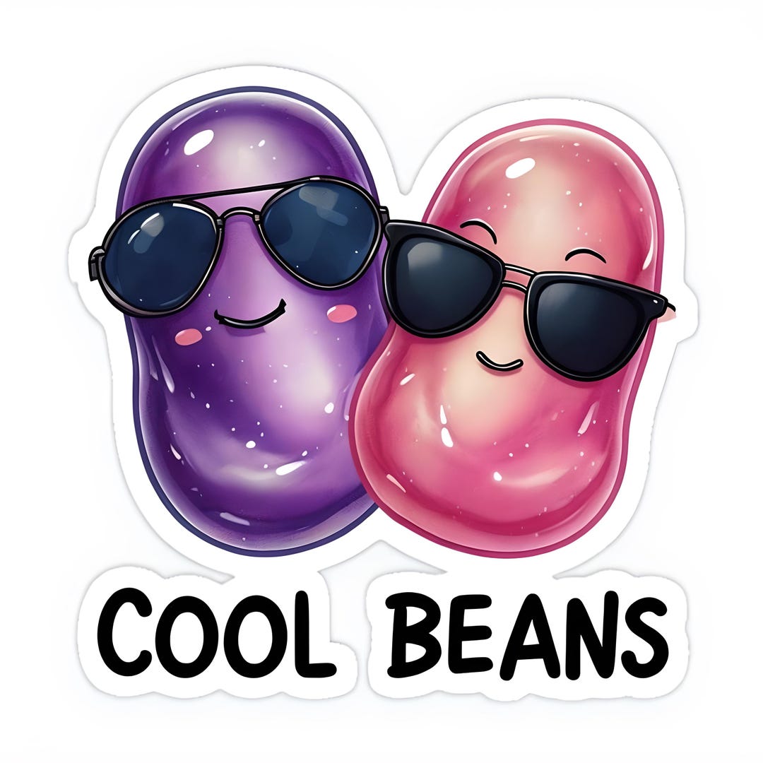 Pink Sticker Bean Cool Beans Sticker | Cute Cartoon Bean Friends With Sunglasses | Funny ...