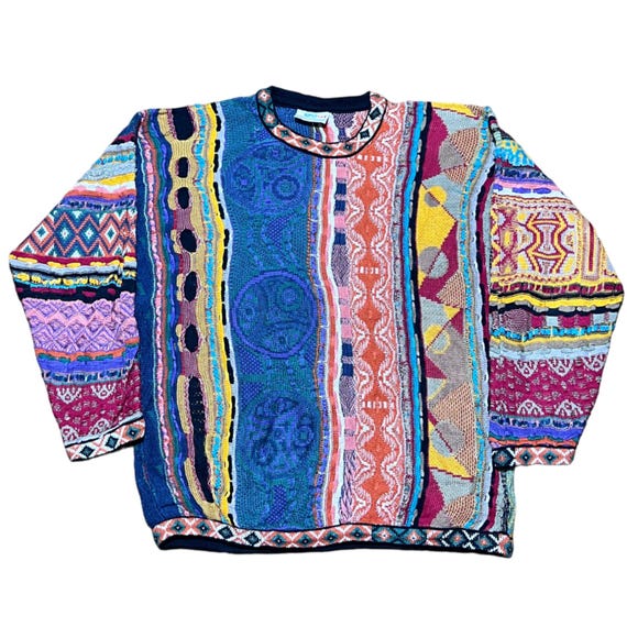 Vintage 90s Coogi Australia Cable Knit Sweater 3D Multi Colored Sweater Size M Cosby Biggie Abstract Pattern Crewneck Streetwear Etsy Israel