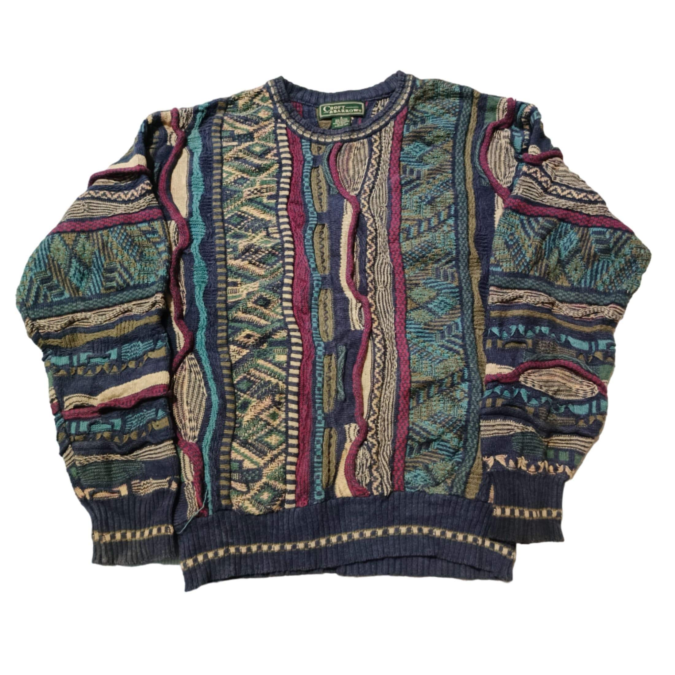 Vintage 90 s Coogi Style Sweater Croft Barrow Cable Knitwear Multi Color Crewneck Jumper Retro Sweater Size Small Etsy UK