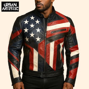 American Flag Leather Motorcycle Jacket: Stitched USA Patriotic Biker Wear
