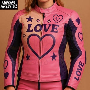 Pink Racing Leather Jacket, Biker Leather Jacket, Stylish Motorcycle Apparel Perfect Gift for Bike Lovers