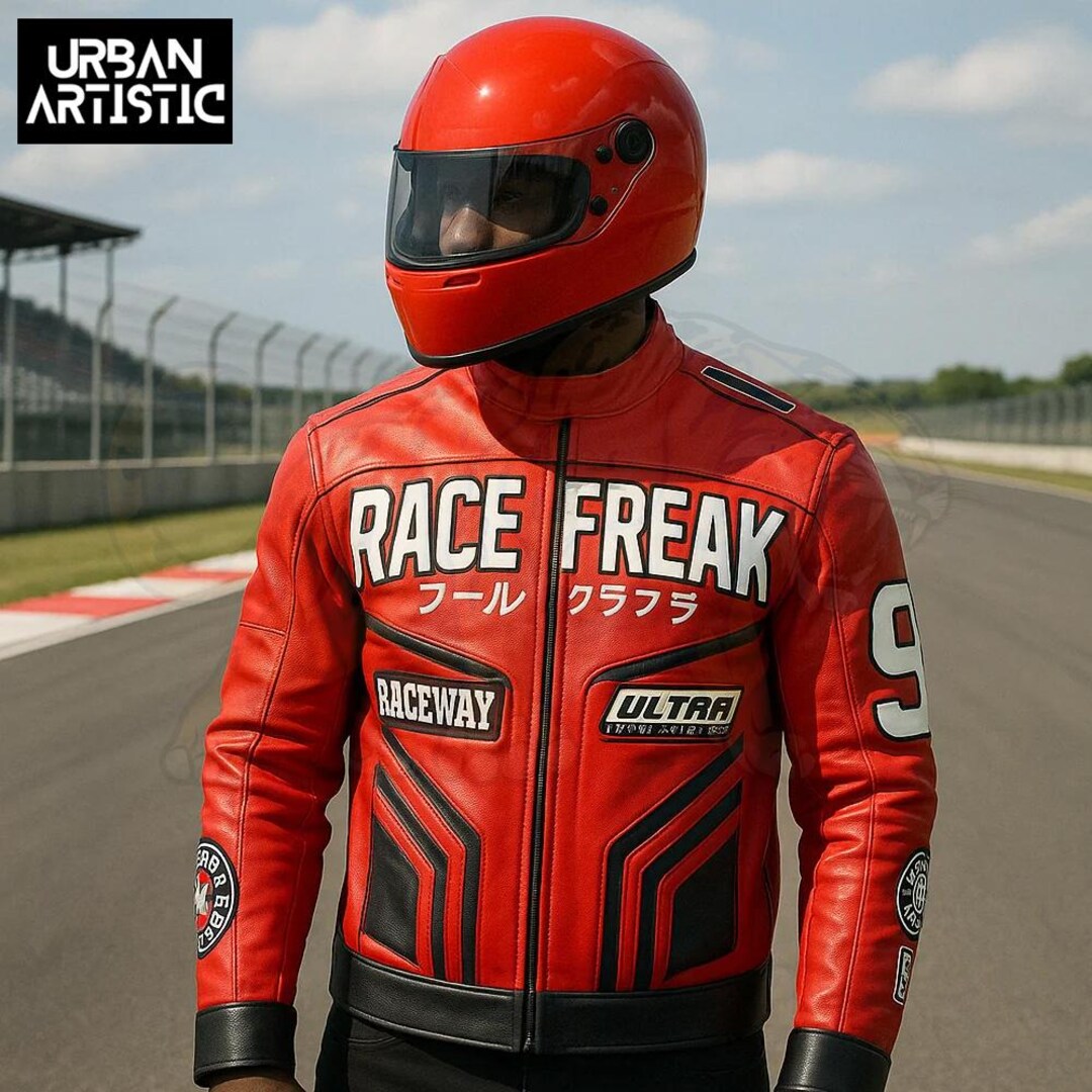 Homme Red Racing Jacket Red Leather Racing Jacket, Biker Jacket Race Jacket, Durable Motorcycle ...