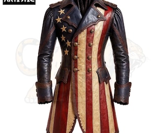 American Flag Leather Coat: Handmade Patriotic Military Style Jacket