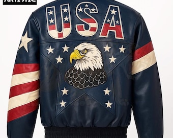 アメリカ国旗刺繍 ブラックレザーライダースジャケット アメリカ国旗レザージャケット：愛国的なアメリカの星条旗 - Etsy 日本