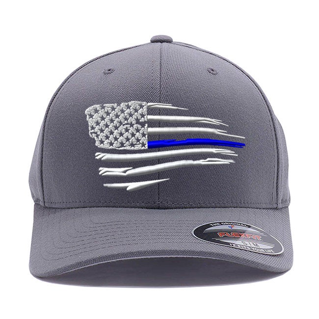 Thin Red Line Waving USA Flag. Embroidered. 6477 Wool Blend Cap White...