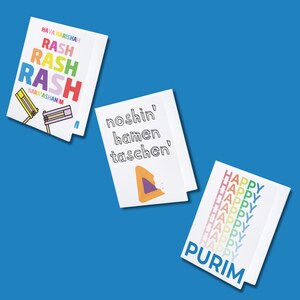 Purim Card Multipack - 6 Assorted Colorful & Playful Purim Cards