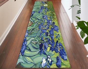 Vincent Van Gogh Themed Decor, Van Gogh Irises Rug,  Floral Runner Rug, Van Gogh Flowers, Botanical Rug, Washable Rug, Non Slip Rug