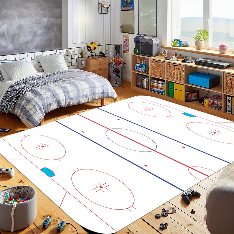 Ice Hockey Rink Rug, Personalized Team Rug, Ice Hockey Rug, Team Logo
