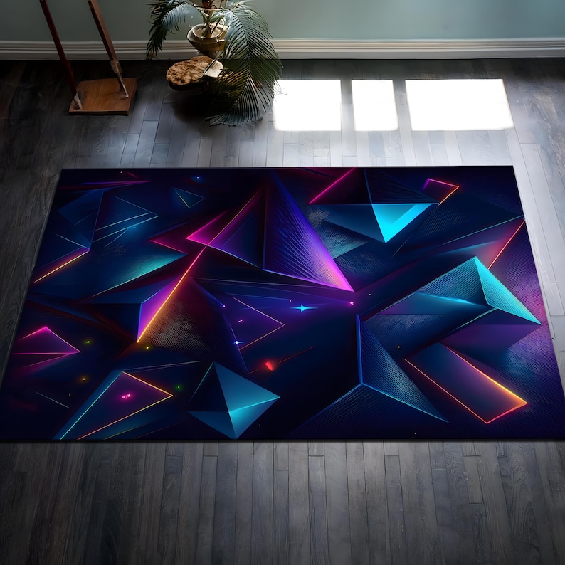 Noen Rug Gaming Room Rug, Gamer Rug, Neon Art Decor, Geometric Rug, Neon ...