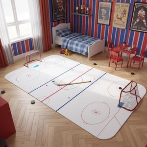 Alfombra de pista de hockey sobre hielo para sala de juegos – Alfombra con temática de hockey, Alfombra de tu equipo de hockey, Alfombra de hockey para habitación infantil, Alfombra de hockey para sala de juegos