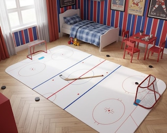 Ice Hockey Rink Rug for Gamer Room – Cool Hockey Theme Rug, Your Hockey Team Rug, Boys Room Hockey Rug, Hockey Playroom Rug, Hockey Rug