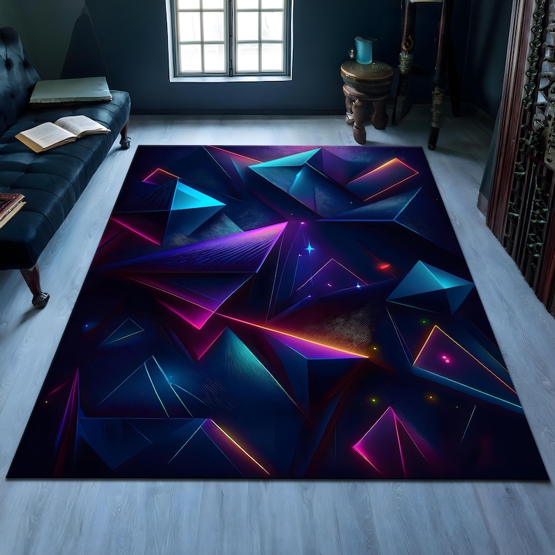 Noen Rug Gaming Room Rug, Gamer Rug, Neon Art Decor, Geometric Rug, Neon ...