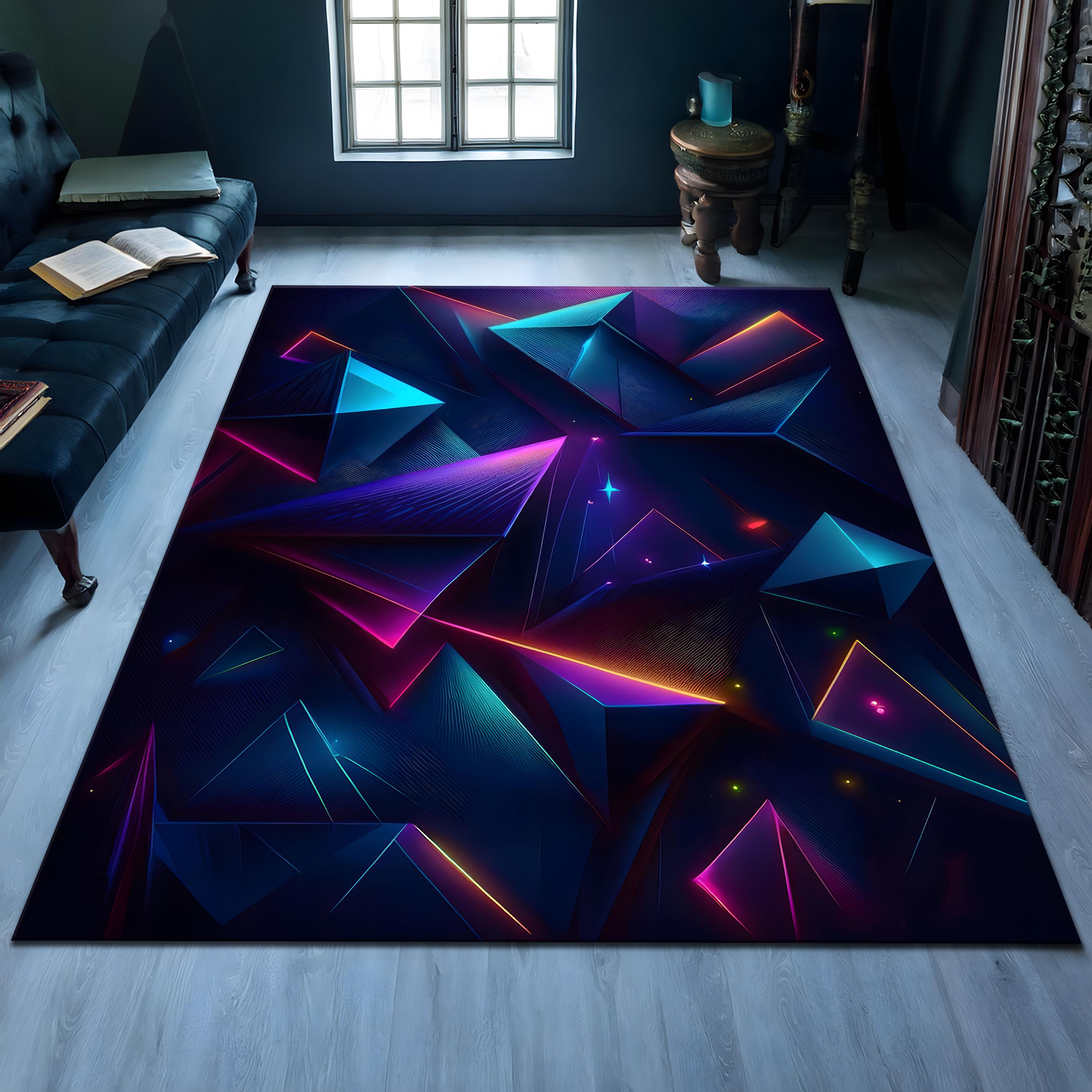 Gaming Room Rug, Gamer Rug, Neon Art Decor, Geometric Rug, Neon ...