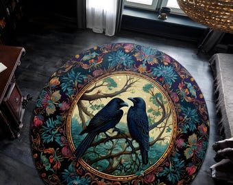 Tapete redondo Raven para quarto gótico, Tapete Dark Academia Crow, Decoração Cottegore, Tapete gótico para quarto de bruxa, Tapete de Halloween