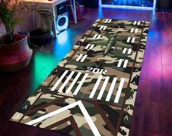 Tapete de pista militar, tapete de aeroporto, tapete de avião, tapete de aviação, tapete F16, aeronave militar, tapete camuflado, tapete verde militar, tapete de brincar infantil