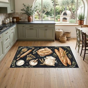 Bakkerij keukenloper tapijt, broodliefhebber keukenmat, Frans stokbrood tapijt, rustiek bakdecor, boerderijloper