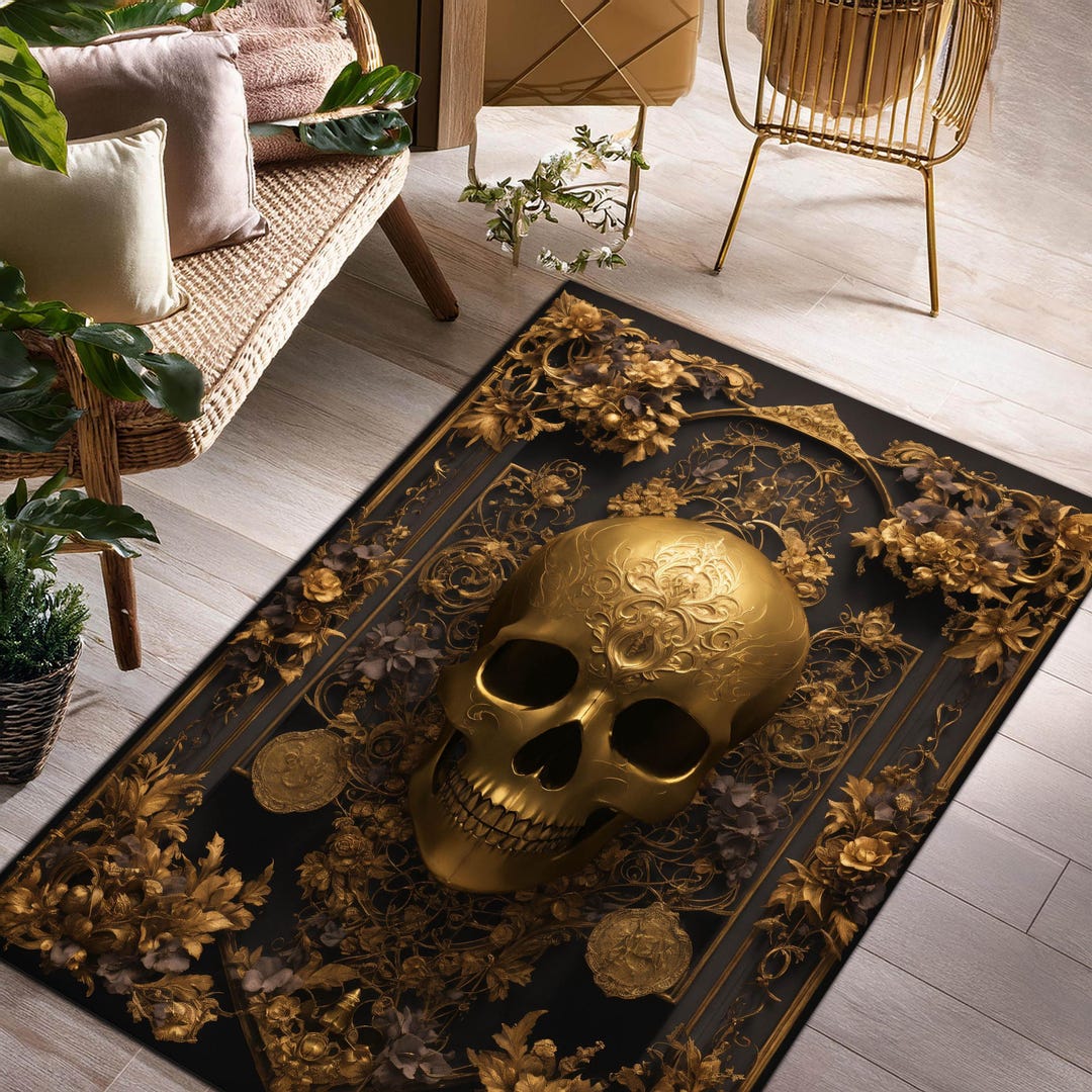 3D Look Skulls Rug, Dark Academia Rug, Occult Gothic Skull Area Rug ...