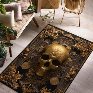 3D Look Skulls Rug, Dark Academia Rug, Occult Gothic Skull Area Rug, Skull Rug, Halloween Decor Rug, Black Skull rug, Occult Rug