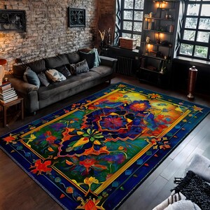Tappeto astratto colorato, tappeto a fiori, tappeto floreale, tappeto astratto, tappeto moderno, tappeti per soggiorno, tappeto botanico, tappeto per la casa, antiscivolo