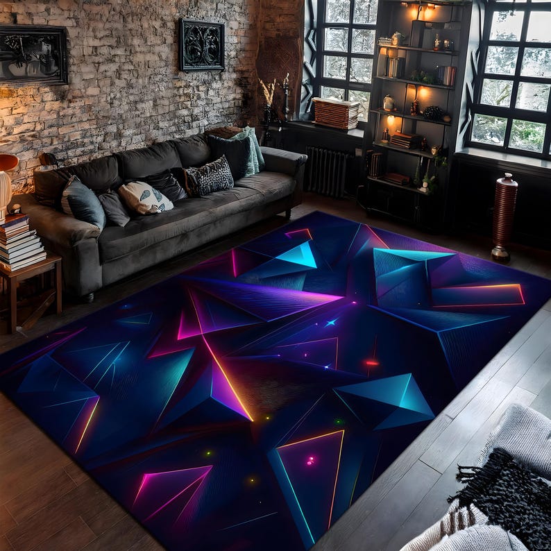 Noen Rug Gaming Room Rug, Gamer Rug, Neon Art Decor, Geometric Rug, Neon ...