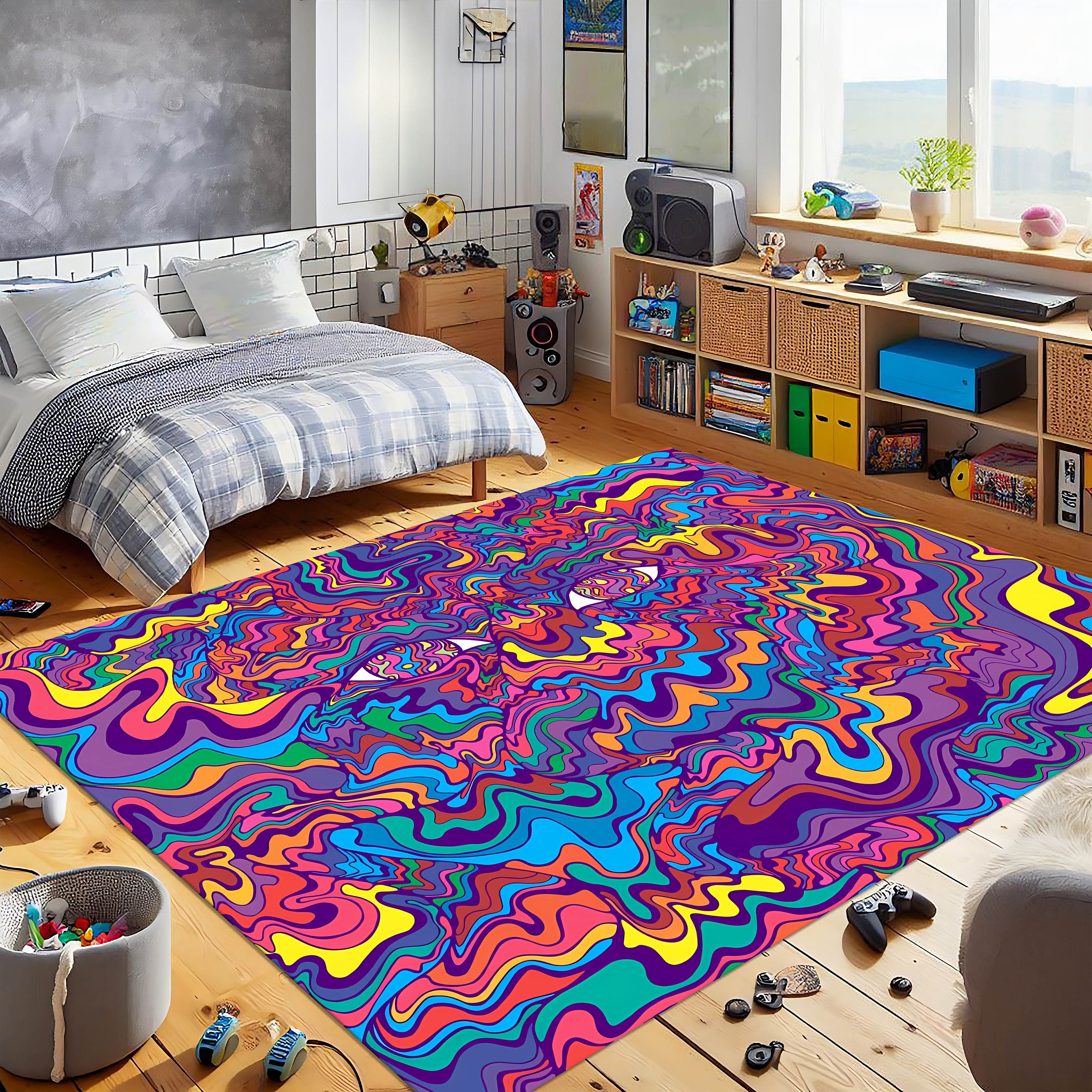 Psychedelic Tapestry Rug, Trippy Tapestries Art Rug, Modern Rugs, Anti ...