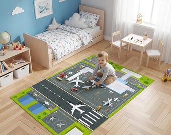 Airport Rug, Fly Rug, Runway Rug, Kids Rug, Minimalist Rug, Custom Rug, Nursery Decor, Area Rug, Kids Room Rug,Gift For Kids