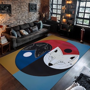 Yin Yang Fox Rug, Animal Fox Decor, Abstract Rug for Living Room, Colorful Boho Rug, Minimal Rug, Modern Rug, Artwork Rug, Teen Room Decor