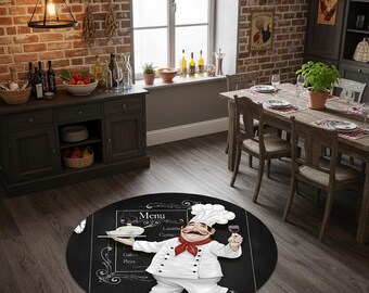 Tapete redondo para cozinha, tapete de chef, decoração com tema de comida, tapete para cozinha, estampa para cozinha, tapete para sala de estar, tapete decorativo para casa, tapete para área de destaque, antiderrapante, tapete redondo