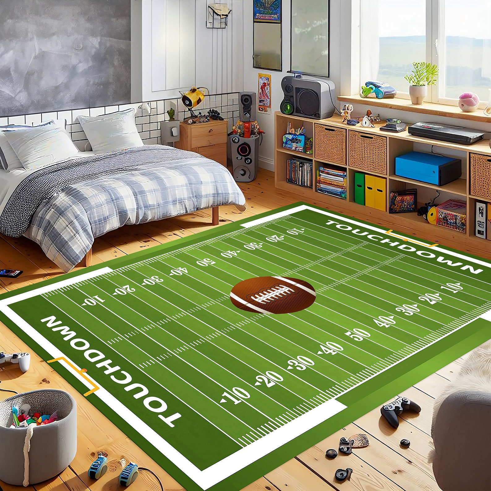 American Football Rug, Soccer Field Rug, Custom Team Logo Rug, Washable ...