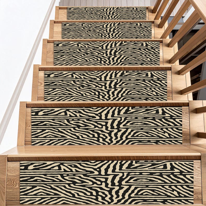 Zebra Print Stair Treads – Modern Safari Style Strips, Bold Animal ...