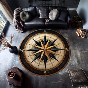 Compass Round Rug, Traveler Rug, Sailor Rug, Yacht Rug, Coastal Decor, Marine Rug, Nautical Rug