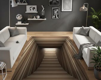 Tunnel Rug, Optical Illusion Rug, Illusion Rug, Rectangular Illusion Rug, Vortex Illusion Rug, 3D Effect, For Living Room Rug
