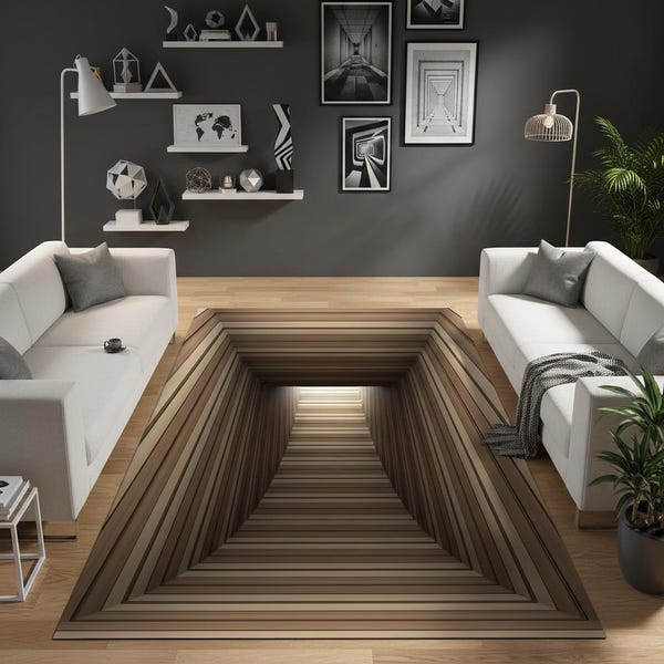 Alfombra de túnel, alfombra de ilusión óptica, alfombra de ilusión, alfombra de ilusión rectangular, alfombra de ilusión de vórtice, efecto 3D, para sala de estar