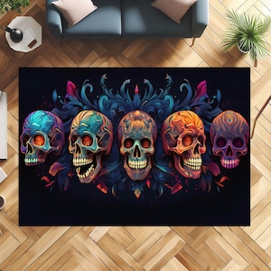 Gothic Skulls Rug, Dark Academia Rug, Occult Gothic Skull Area Rug, Skull Rug, Halloween Decor Rug, Black Skull rug, Occult Rug