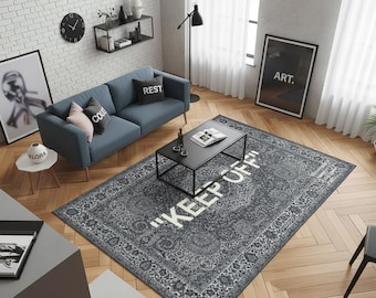 Keep Off Rug-Grey Rug-Modern Room Rug,Keep Off,Home Decorative Rug,Modern Rugs,Living Room Rug, 4x6 Carpet, Personalized Gift