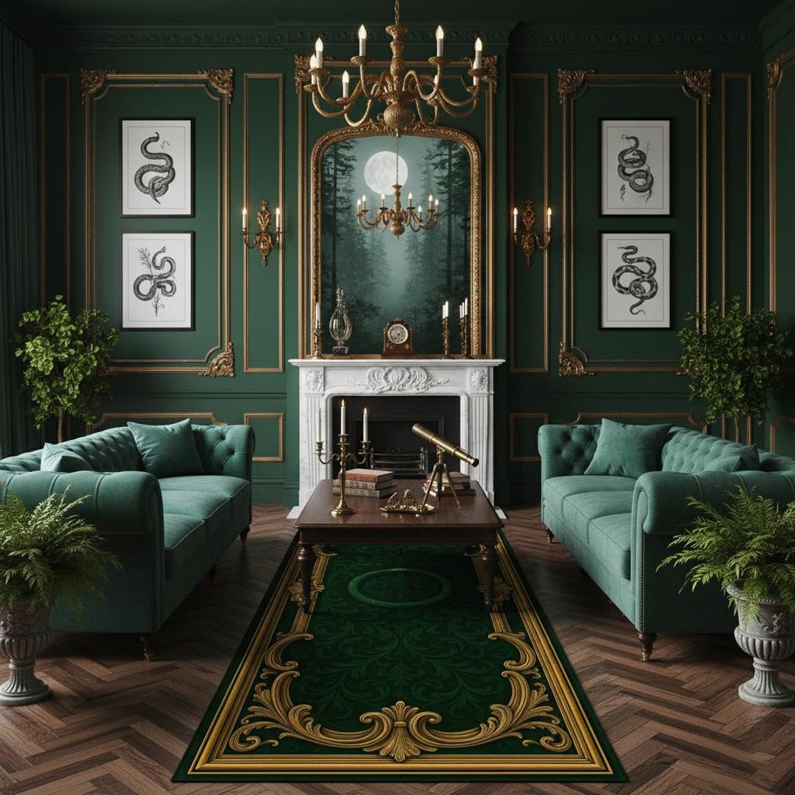 Emerald Green Baroque Runner Rug – Luxury Hallway Carpet With Gold ...
