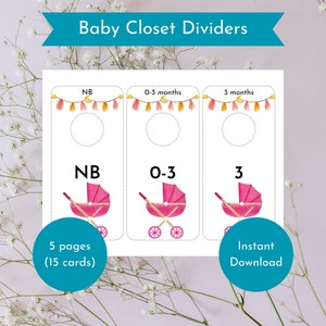 Baby closet dividers, baby girl carriage, printable baby size organizer, nursery closet dividers, clothing dividers, nursery decor