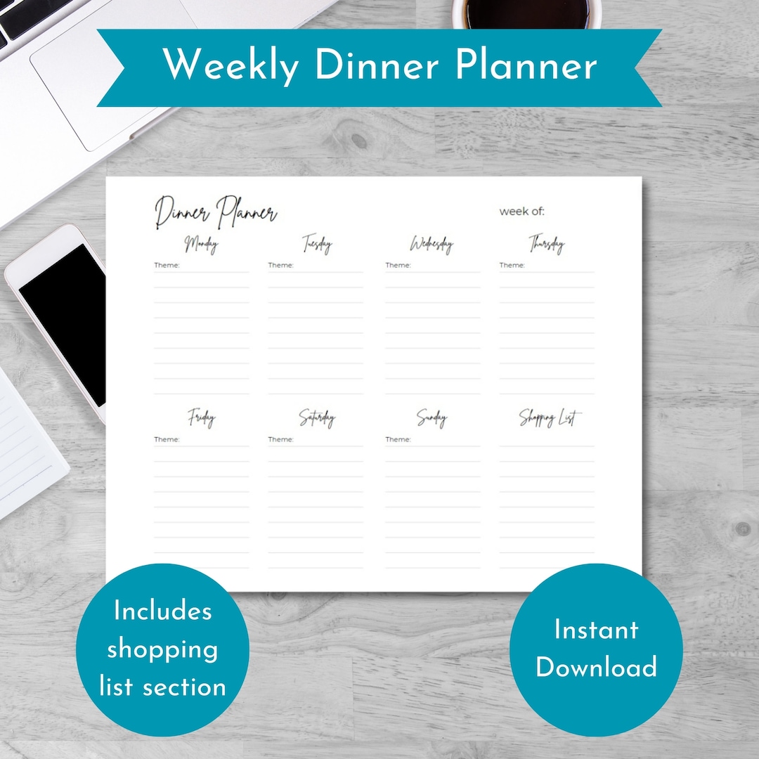 Weekly Meal Planner Printable With Shopping List (digital Download) - Etsy
