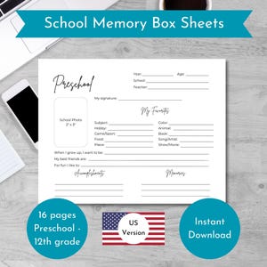 School Memory Sheets, School Memory Box, School Memory Questionnaire, School Keepsake, School File Box, Accomplishments and Memories